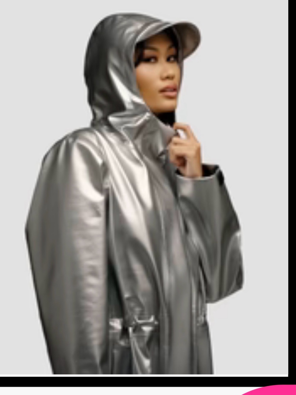 Silver Hairbrella Raincoat with silk lining w/ visor